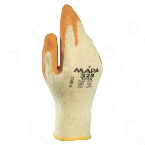 Перчатки текстильные MAPA Enduro/Titan 328, покрытие из натурального латекса (облив), размер 8 (M), оранжевые/желтые