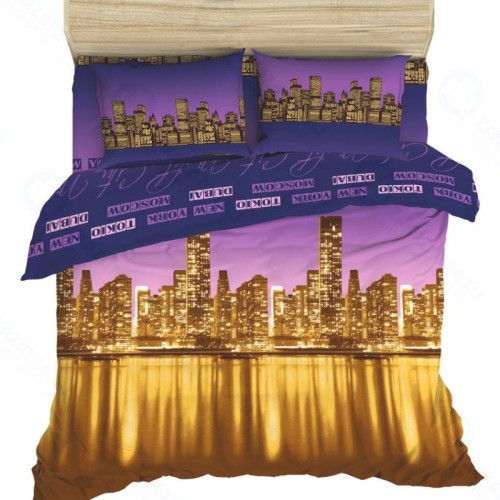 Евро комплект постельного белья Василиса Ночной город из бязи, наволочки 70х70 (3698/1-евро)