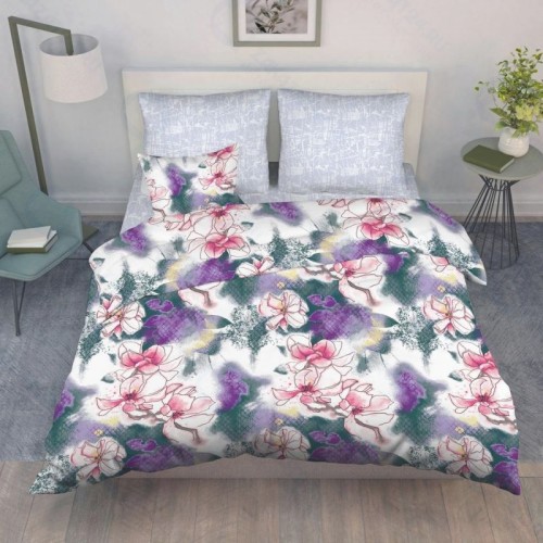 Евро комплект постельного белья Василиса Океан цветов из бязи, наволочки 70х70 (9563/1-евро)