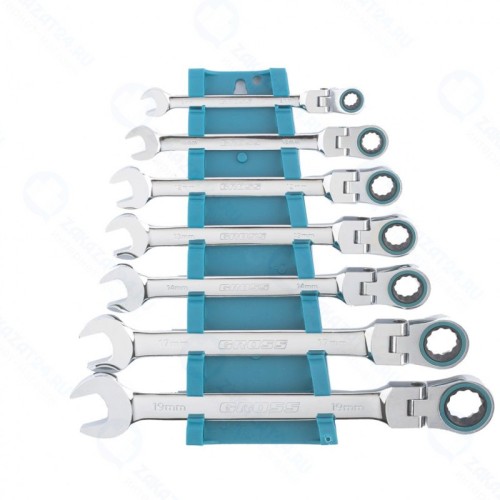 Набор комбинированных ключей GROSS 14891 с трещоткой, 8 - 19 мм, 7шт., шарнирные, CrV