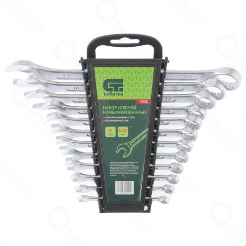 Набор комбинированных ключей СИБРТЕХ 15452, 6 - 22 мм, CrV, 12 шт.