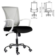 Кресло для персонала BRABIX "Wings MG-306", пластик белый, хром, сетка, серое/черное