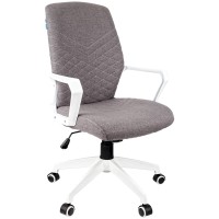 Кресло для персонала Helmi HL-М05 "Ambition", ткань серая, пластик белый, механизм качания