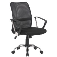 Кресло для персонала Helmi HL-M09, ткань/сетка черная, механизм качания, хром
