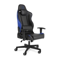 Кресло геймерское WARP Sg чёрно-синее (экокожа, алькантара, регулируемый угол наклона, механизм качания)