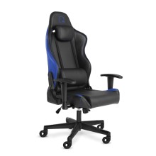 Кресло геймерское WARP Sg чёрно-синее (экокожа, алькантара, регулируемый угол наклона, механизм качания)