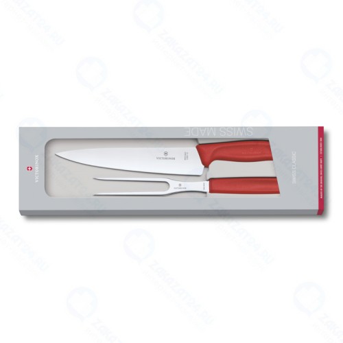 Набор для разделки мяса VICTORINOX Swiss Classic, нож 19 см и вилка 15 см, красная рукоять в подарочной упаковке