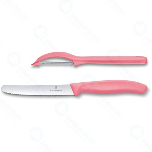 Набор из 2 ножей VICTORINOX Swiss Classic: нож для овощей и столовый нож 11 см, малиновая рукоять