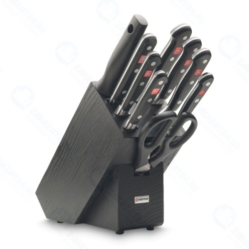 Набор кухонных ножей на подставке WUESTHOF Classic, 6 шт.+кухонные ножницы+вилка+мусат (9844)