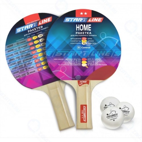 Набор для настольного тенниса StartLine HOME 2** (2 ракетки + 3 мяча + сетка + крепёж)