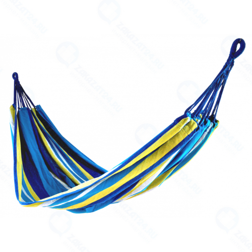 Гамак МЕБЕЛЬТОРГ тканевый двухместный без перекладины 200*150см (сине-желтая полоска)