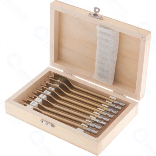 Набор сверл перовых по дереву MATRIX 70441, 10-12-14-16-18-20-22-25 мм, 8 шт, деревянный кейс