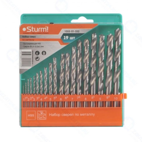 Набор сверл по металлу Sturm! 1055-01-SS2, 19 шт, 1-10, шаг 0.5мм, HSS