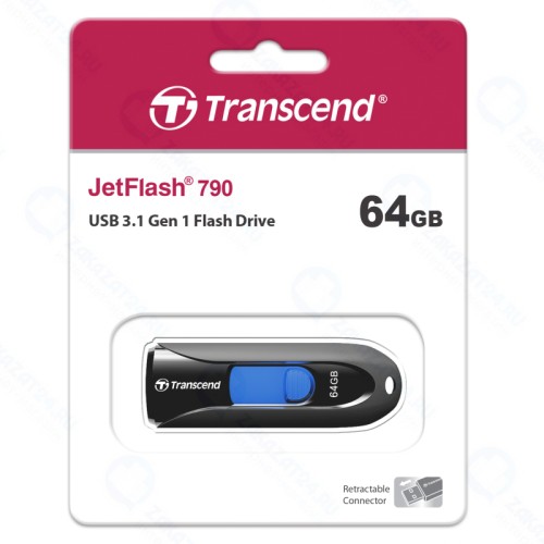 USB флешка 64Gb Transcend JetFlash 790K black USB 3.1 Gen 1 (90/28 Mb/s)