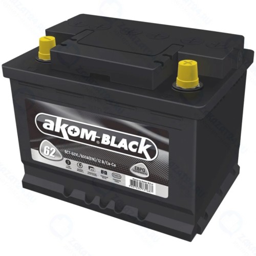 Аккумулятор AKOM BLACK 62, обратная полярность, 62 Ач