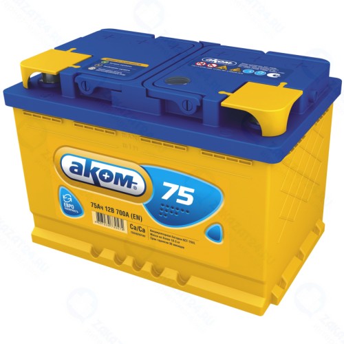 Аккумулятор АКОМ 6СТ-75 Евро, обратная полярность, 75 Ач