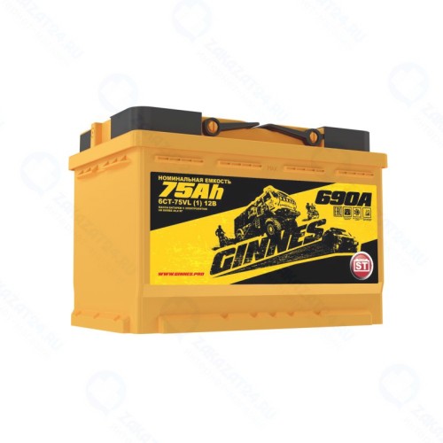 Аккумулятор GINNES 6СТ-75.1 690А, прямая полярность, 75 Ач