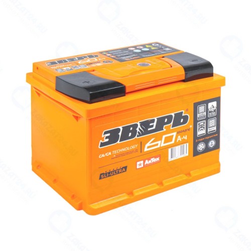 Аккумулятор ЗВЕРЬ ZVK 60-3-L прямая полярность, 60 Ач