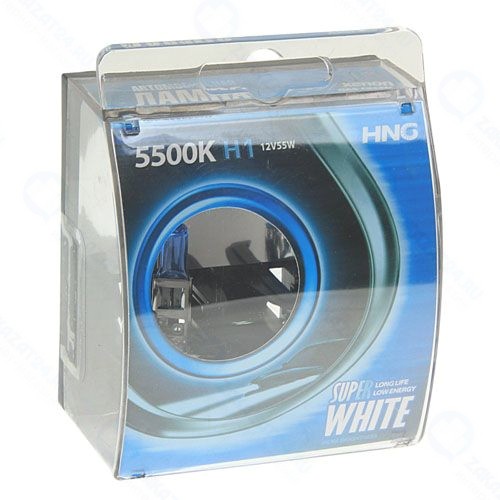 Лампа автомобильная HNG Super White H1 12V 55W P14.5s 5500K, 2шт, HNG-12155SW2