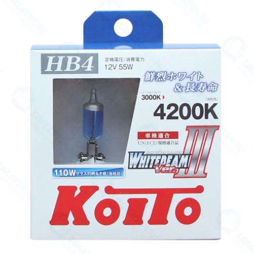 Лампа галогенная KOITO HB4 9006 Whitebeam 4200K 12V 55W, 2 шт, P0757W