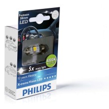 Лампа светодиодная PHILIPS X-tremeVision LED C5W, Festoon 38 мм, яркий белый свет 4000K 12V 1W, 1 шт., 128584000KX1