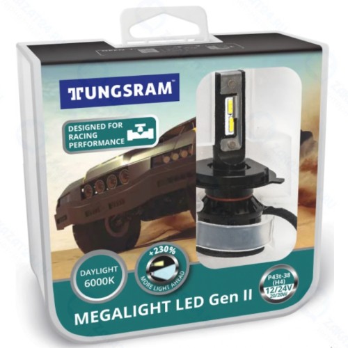 Лампа автомобильная Tungsram H4 12/24V-LED (P43t-38) 6000K 20/20W Megalight LED GEN II +230, 2 шт, 61410 PB2