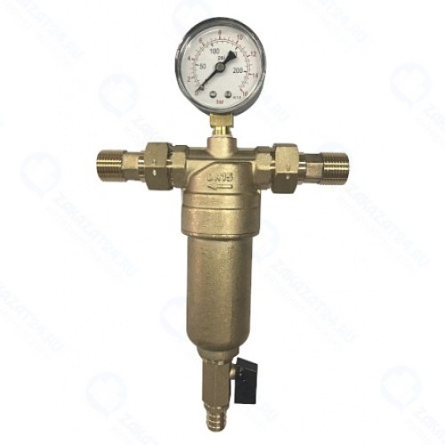 Фильтр Фильтр тонкой очистки Euros, промывной с латунной колбой и манометром 1/2