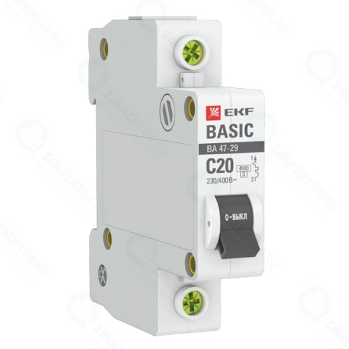 Автоматический выключатель EKF Basic 1P 20А (C) 4,5кА ВА 47-29 (mcb4729-1-20C)
