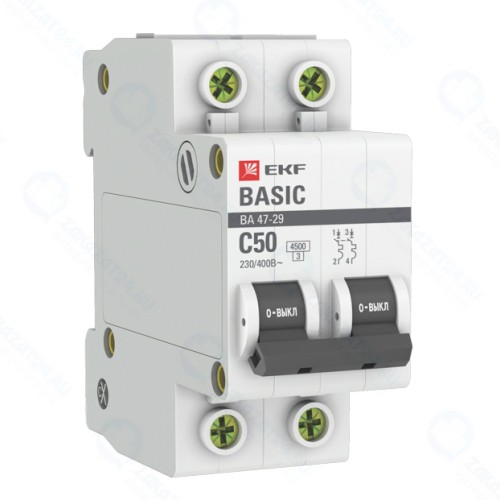 Автоматический выключатель EKF Basic 2P 50А (C) 4,5кА ВА 47-29 (mcb4729-2-50C)