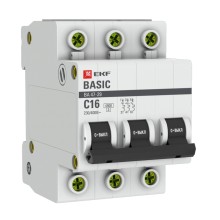 Автоматический выключатель EKF Basic 3P 16А (C) 4,5кА ВА 47-29 (mcb4729-3-16C)