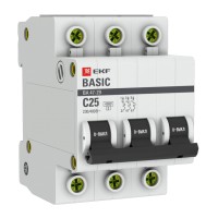 Автоматический выключатель EKF Basic 3P 25А (C) 4,5кА ВА 47-29 (mcb4729-3-25C)