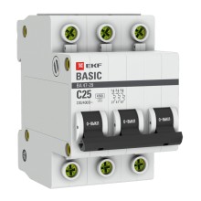 Автоматический выключатель EKF Basic 3P 25А (C) 4,5кА ВА 47-29 (mcb4729-3-25C)
