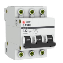 Автоматический выключатель EKF Basic 3P 32А (C) 4,5кА ВА 47-29 (mcb4729-3-32C)