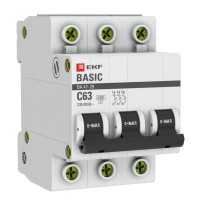 Автоматический выключатель EKF Basic 3P 63А (C) 4,5кА ВА 47-29 (mcb4729-3-63C)