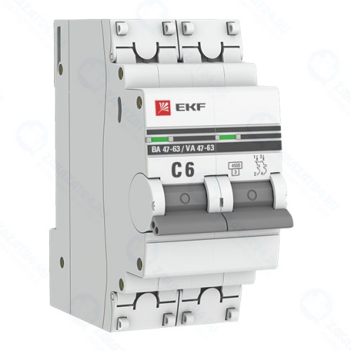 Автоматический выключатель EKF 2п C 6А 4.5кА ВА 47-63 PROxima, mcb4763-2-06C-pro