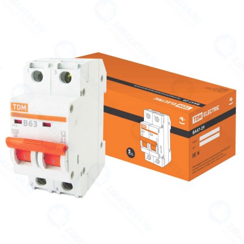 Автоматический выключатель TDM Electric ВА47-29 2Р 63А 4,5кА х-ка В (SQ0206-0032)