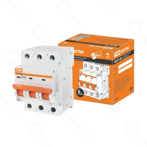 Автоматический выключатель TDM Electric ВА47-60 3Р 16А 6кА х-ка D (SQ0223-0173)