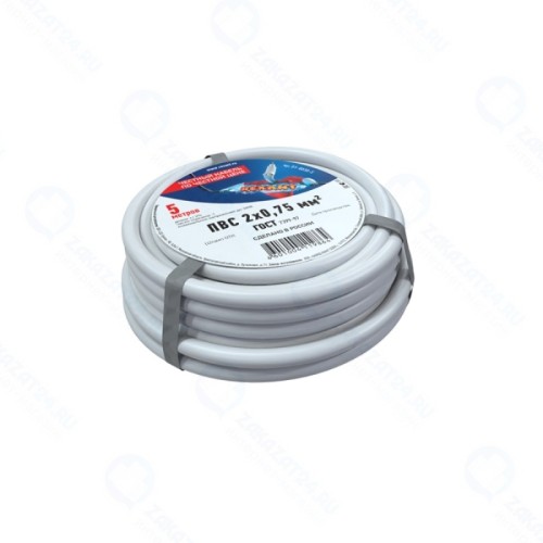 Провод REXANT ПВС 2x0,75 кв. мм, 5 метров, медный, ГОСТ