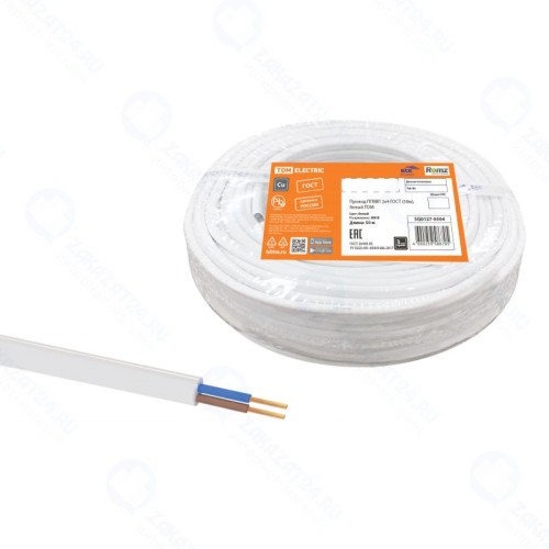 Провод TDM Electric ПГВВП 2х4 ГОСТ (50м), белый