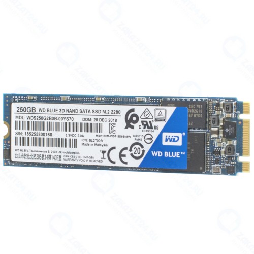 Накопитель SSD M.2 2280 WESTERN DIGITAL 250GB SATA III TLC 3D (WDS250G2B0B)