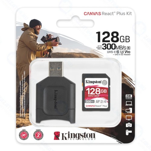 Карта памяти 128Gb Kingston Canvas React Plus SDXC UHS-II U3 V90 + USB Reader (300/260 Mb/s)