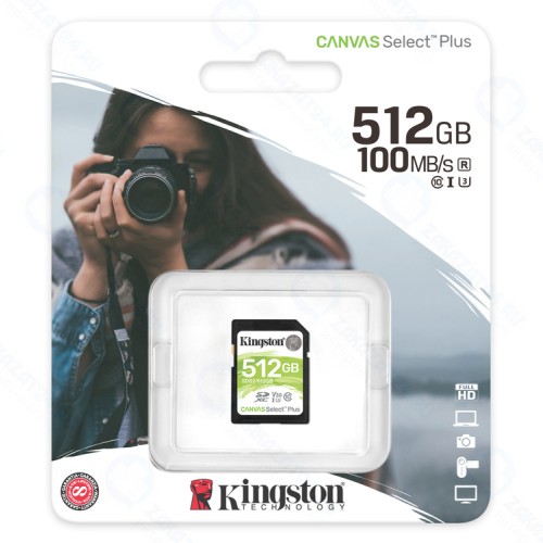 Карта памяти 512Gb Kingston Canvas Select Plus SDXC UHS-I U3 V30 (100/85 Mb/s)