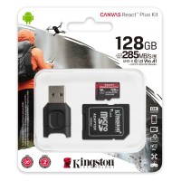Карта памяти micro SDXC 128Gb Kingston Canvas React Plus UHS-II U3 V90 A1 + USB Reader (285/165 MB/s)