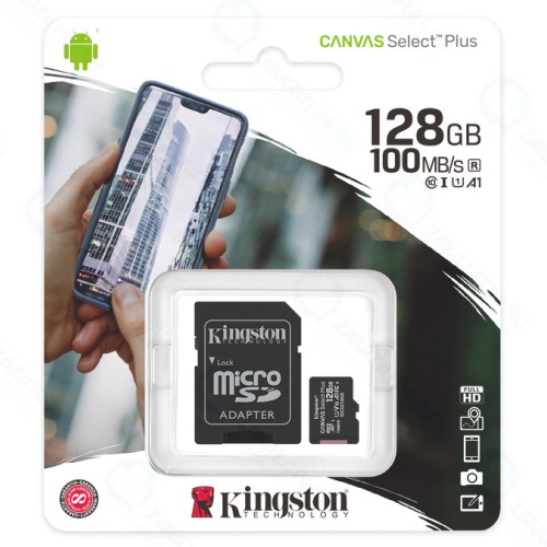 Карта памяти micro SDXC 128Gb Kingston Canvas Select Plus UHS-I U1 A1 + ADP (100/10 Mb/s)