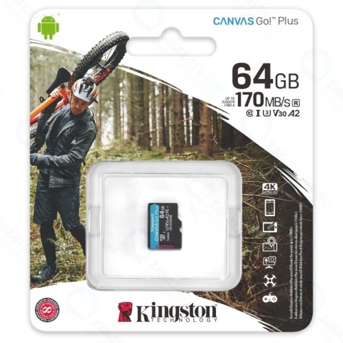 Карта памяти micro SDXC 64Gb Kingston Canvas Go Plus UHS-I U3 A2 (170/70 MB/s)