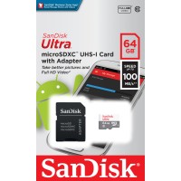 Карта памяти micro SDXC 64Gb Sandisk Ultra Class 10 UHS-I + ADP (100/10 MB/s)
