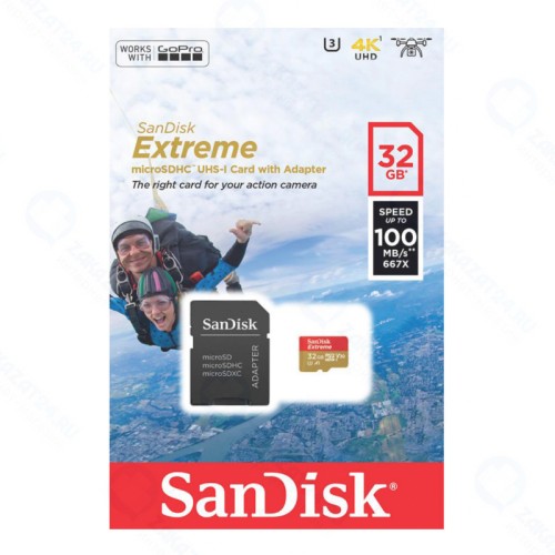 Карта Памяти micro SDHC 32Gb Sandisk Extreme Action Camera UHS-I U3 V30 A1 + ADP (100/60 MB/s)