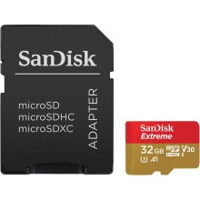 Карта памяти Sandisk Extreme microSDHC 32Gb UHS-I U3 V30 A1 + ADP (100/60 MB/s), SDSQXAF-032G-GN6MA