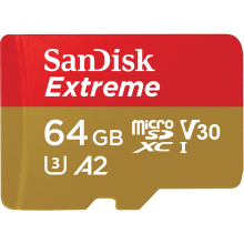 Карта памяти micro SDXC 64Gb Sandisk Extreme UHS-I U3 V30 A2 + ADP (160/60 MB/s)