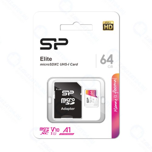 Карта памяти micro SDXC 64Gb Silicon Power Elite Class 10 UHS-I U1 A1 + ADP (100/10 Mb/s)
